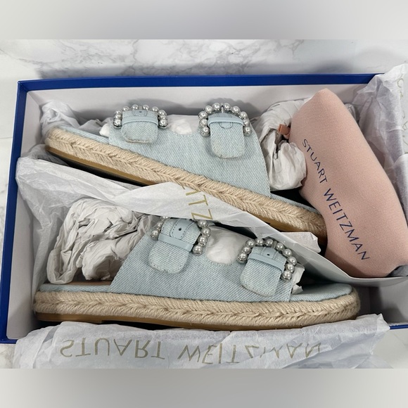 Stuart Weitzman Tomi Pearl Espadrille Slides - Picture 14 of 15